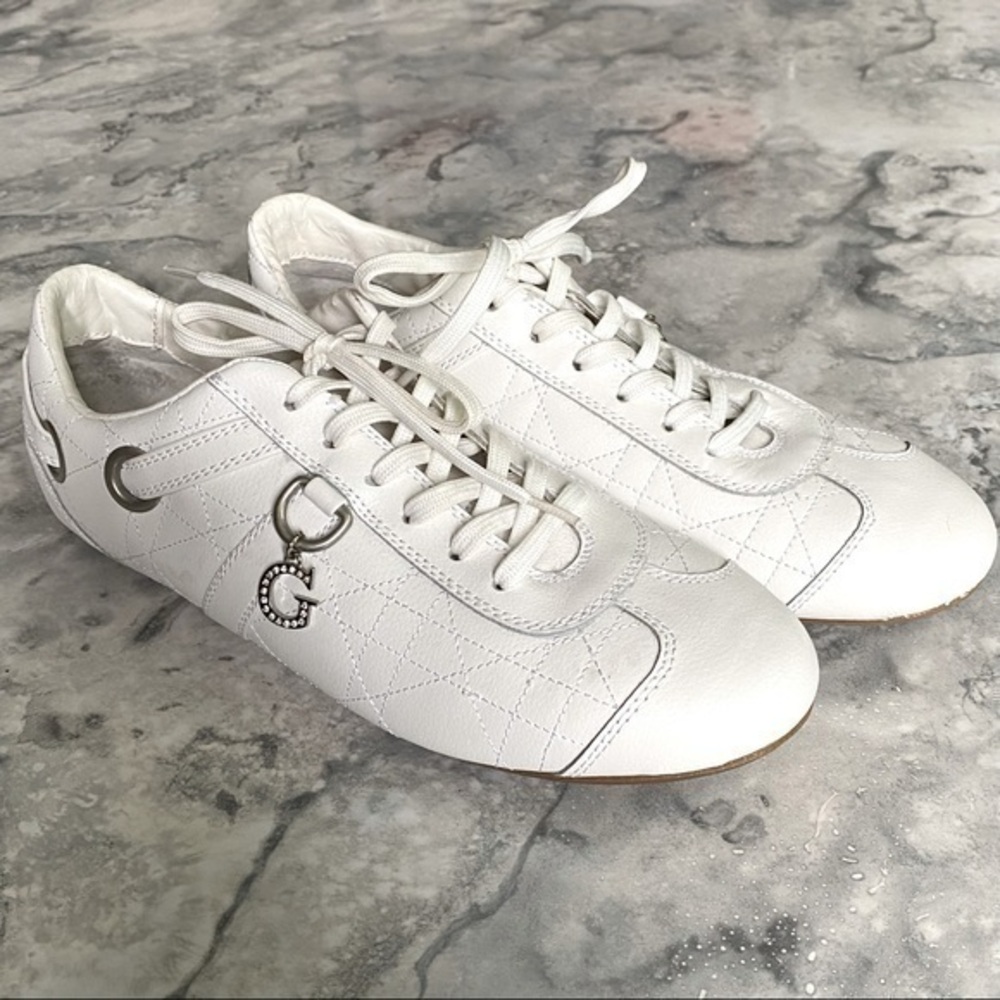 Guess White Leather Casual Quilted Sneakers with Rhinestone Tag Size 10